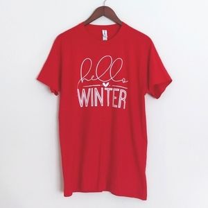 Hello Winter Red Graphic Tee size Medium